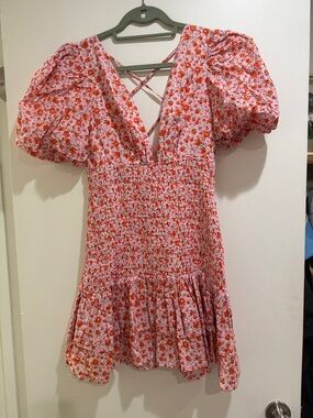 Lena Pink Floral Mini Dress with Red Flower Print